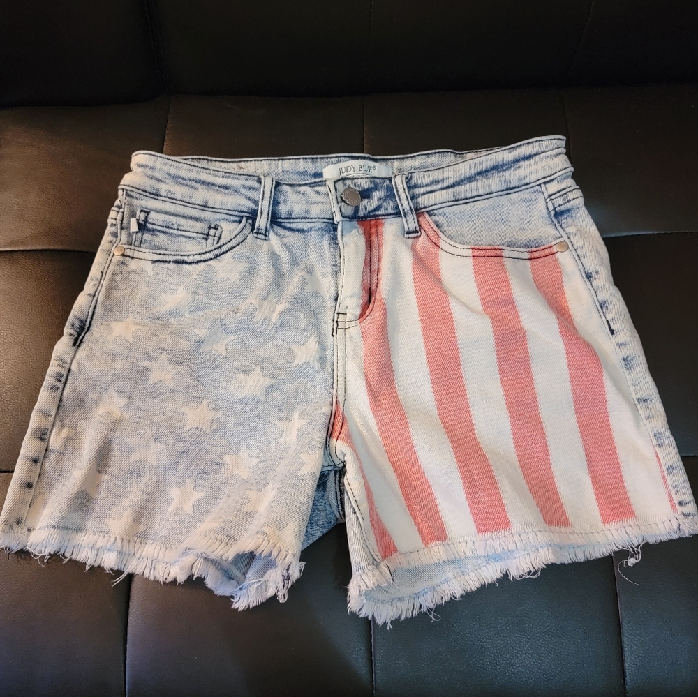 Judy Blue American Flag Denim Cut Off Jean Shorts Size Medium Distressed Frayed